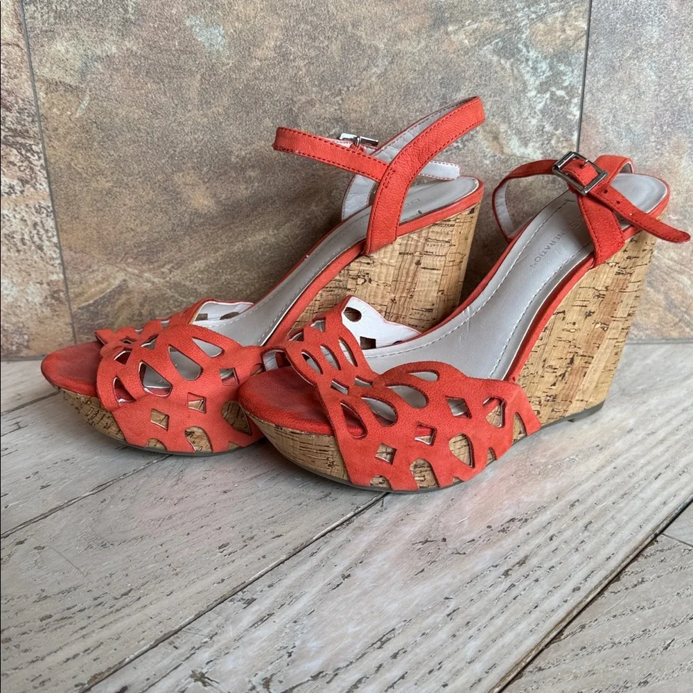 BCBGeneration Red Cutout Wedge Sandals - Picture 2 of 16